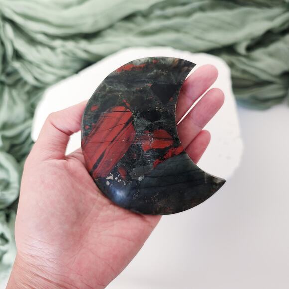 African Bloodstone Moon Crystal Carving - Picture 7 of 7